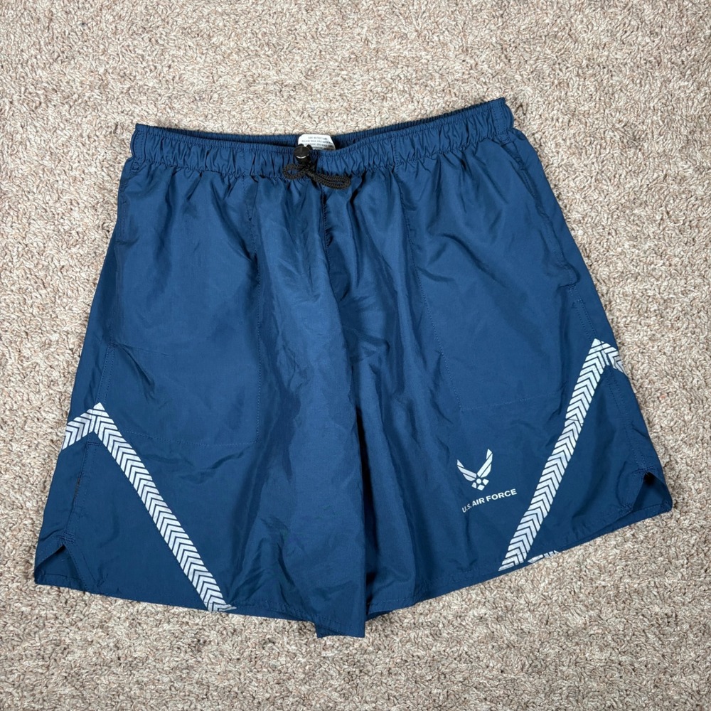 US Air Force Mens Navy Blue PT Shorts Reflective Graphic Athletic Medium